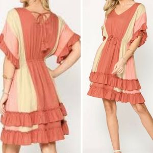 GIGIO BY UMGEE Marsala Color‎ Block V Neck Mini Dre